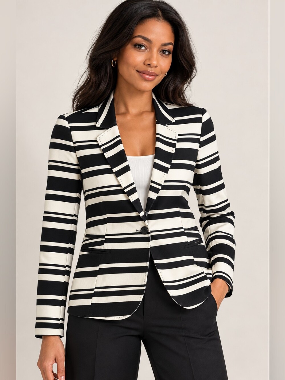 Part Two Striped Black and White Blazer